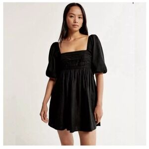 NWT Abercrombie & Fitch Sz XSP Emerson Poplin Puff Sleeve Mini Dress Black